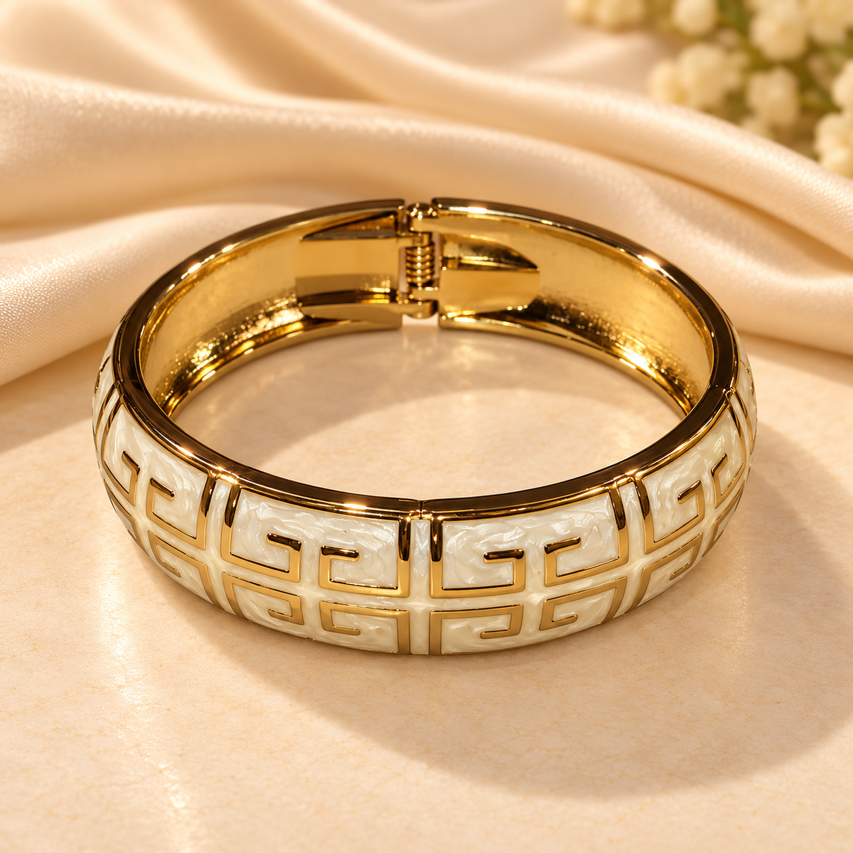 Ivory Greek Key Heritage Gold Cuff Bangle