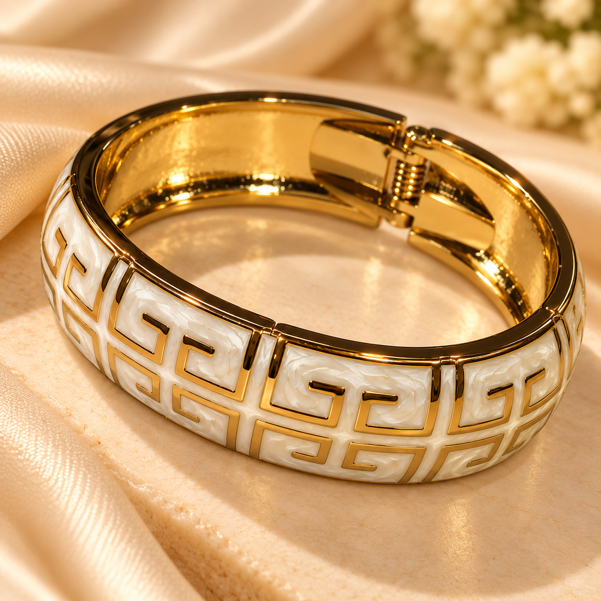 Ivory Greek Key Heritage Gold Cuff Bangle