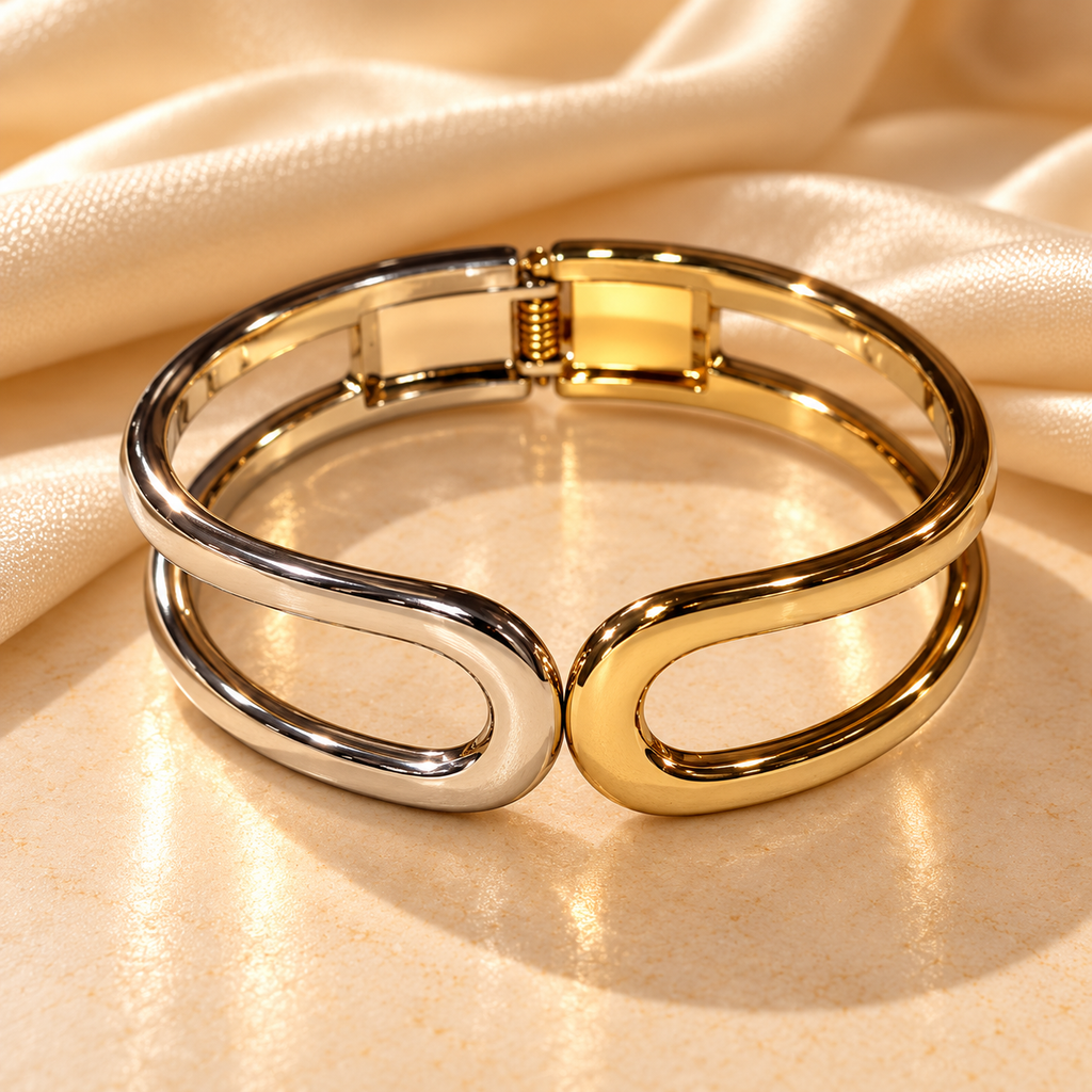 Dual Harmony Gold & Silver Open Cuff Bangle
Short Description: Embr