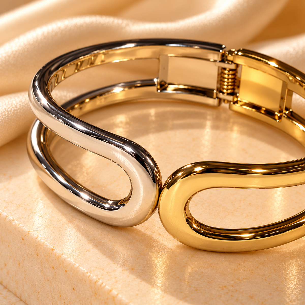 Dual Harmony Gold & Silver Open Cuff Bangle
Short Description: Embr