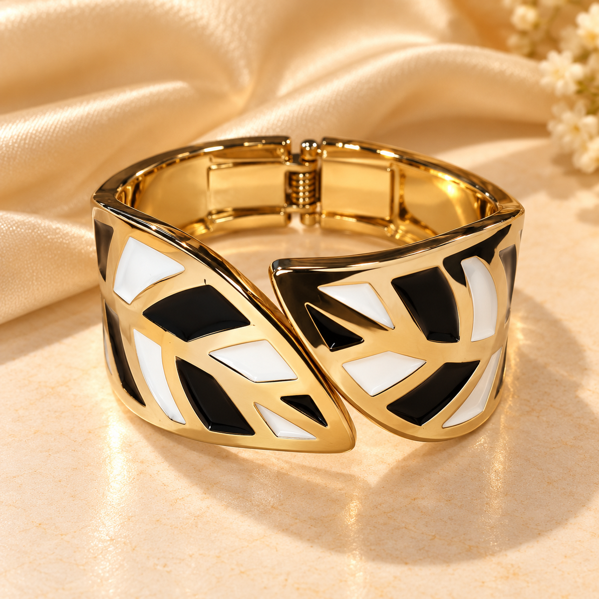 Noir Elegance Geometric Gold Cuff Bangle