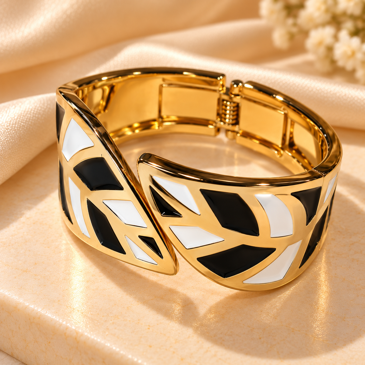 Noir Elegance Geometric Gold Cuff Bangle