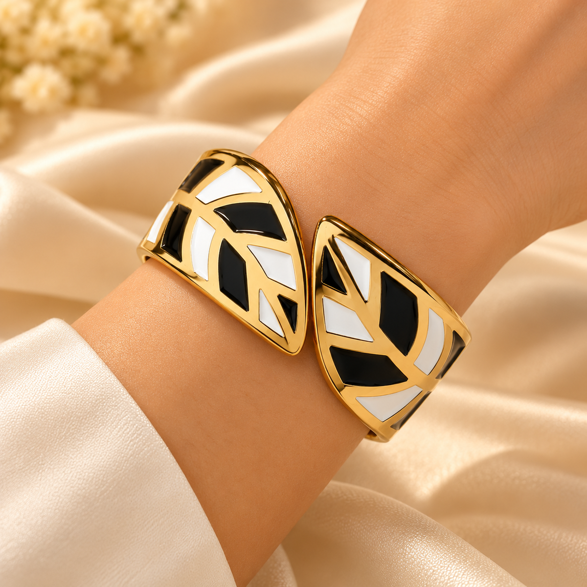 Noir Elegance Geometric Gold Cuff Bangle