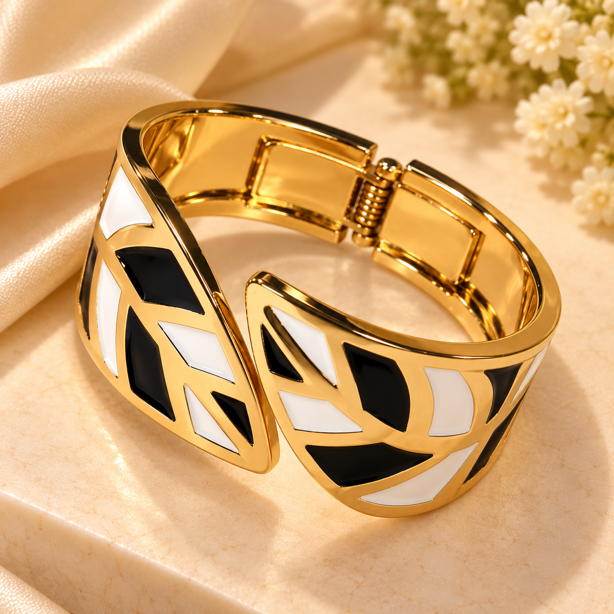 Noir Elegance Geometric Gold Cuff Bangle