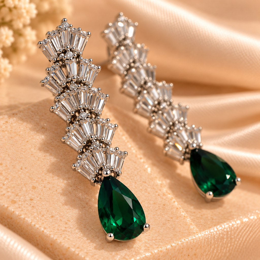 Emerald Cascade Crystal Earrings