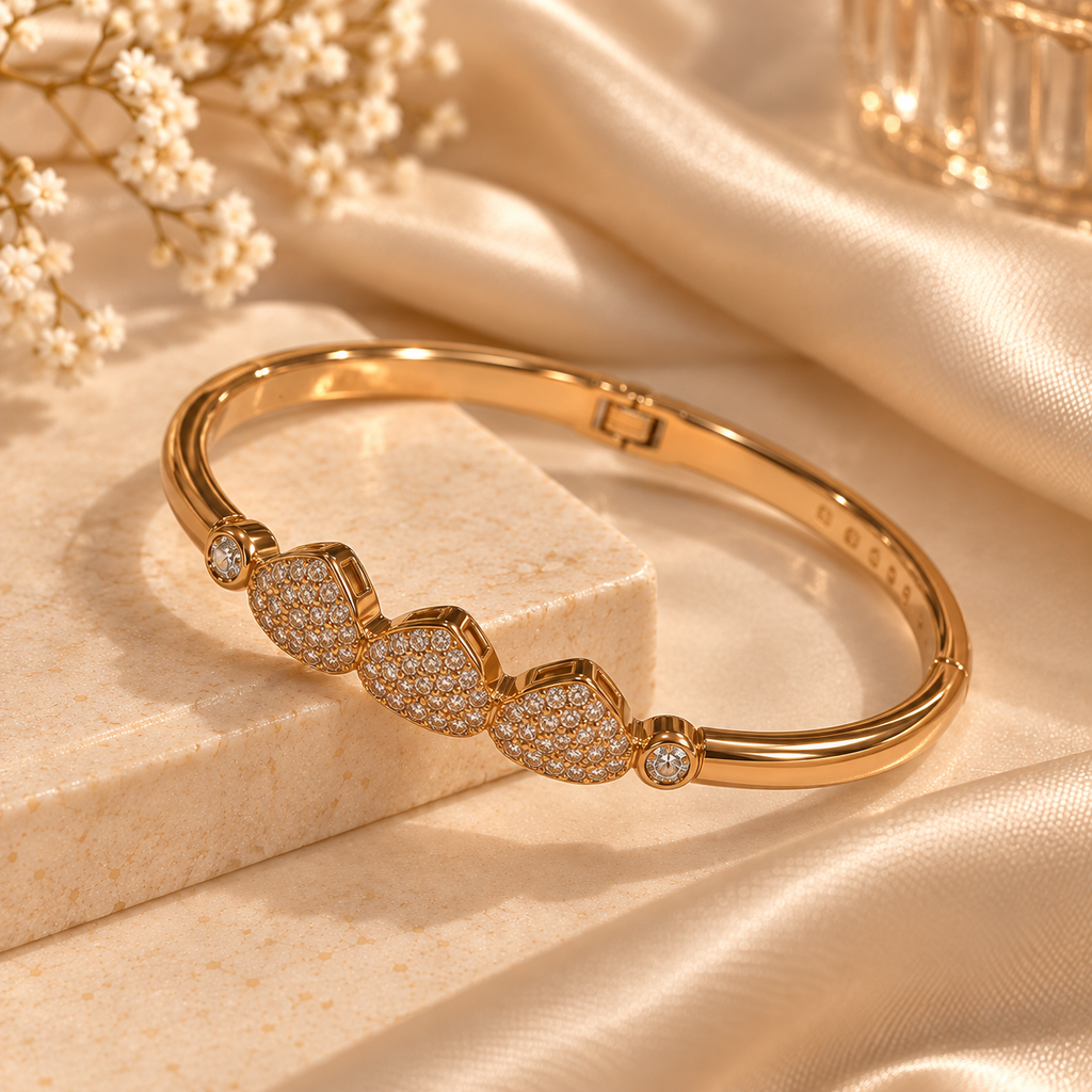 Triple Petal Crystal Bangle