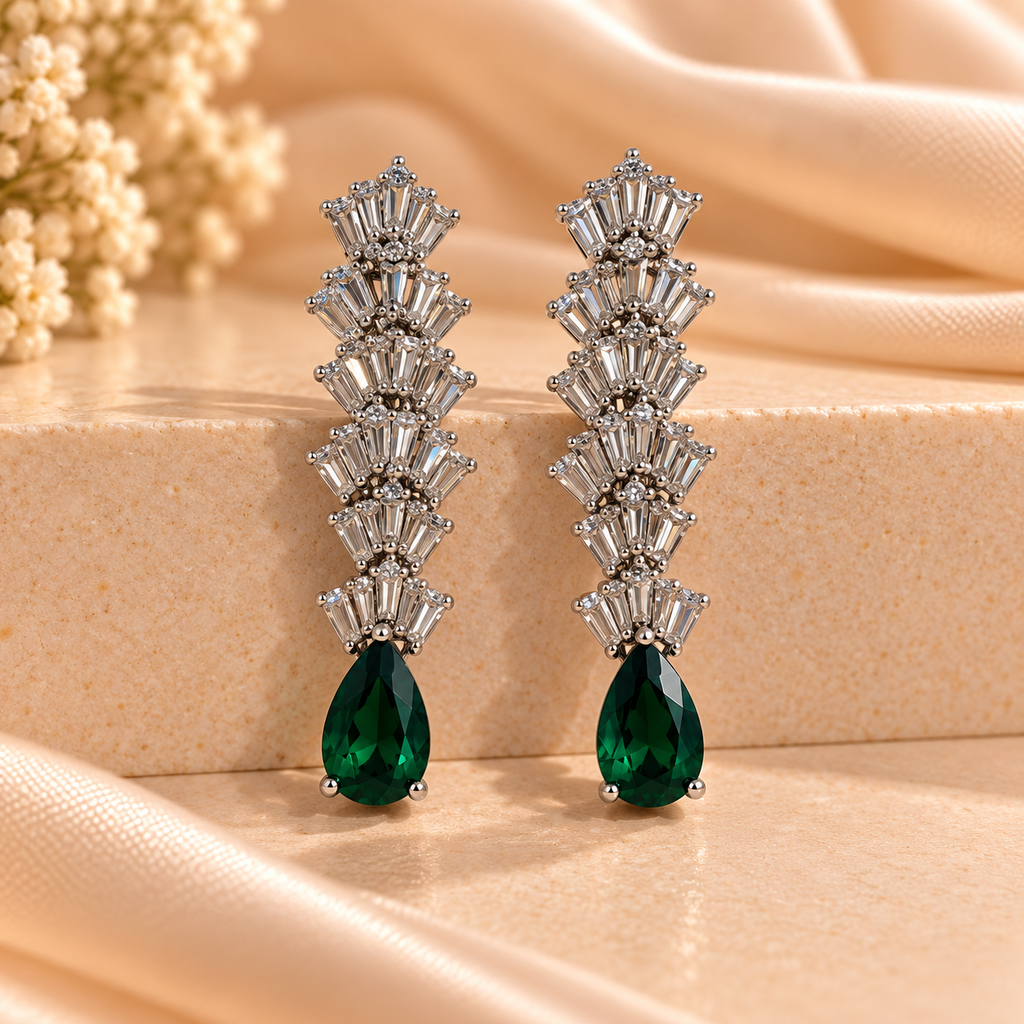Emerald Cascade Crystal Earrings