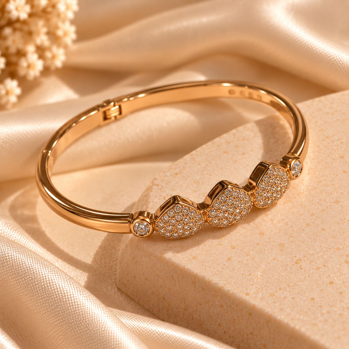 Triple Petal Crystal Bangle