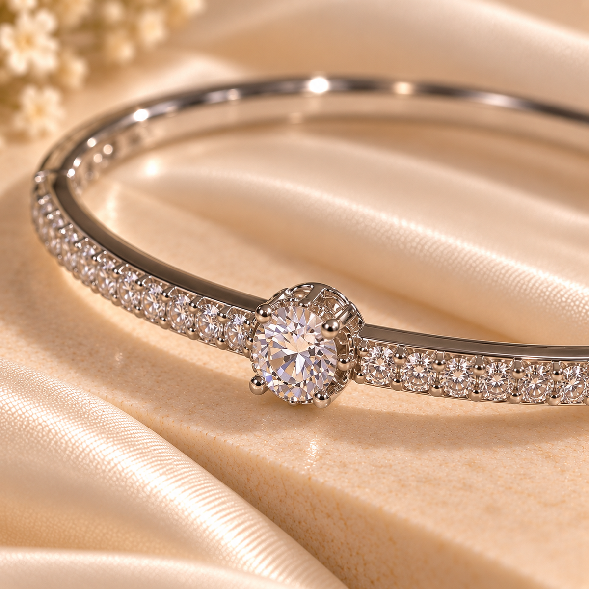 Solitaire Filigree Halo Bangle