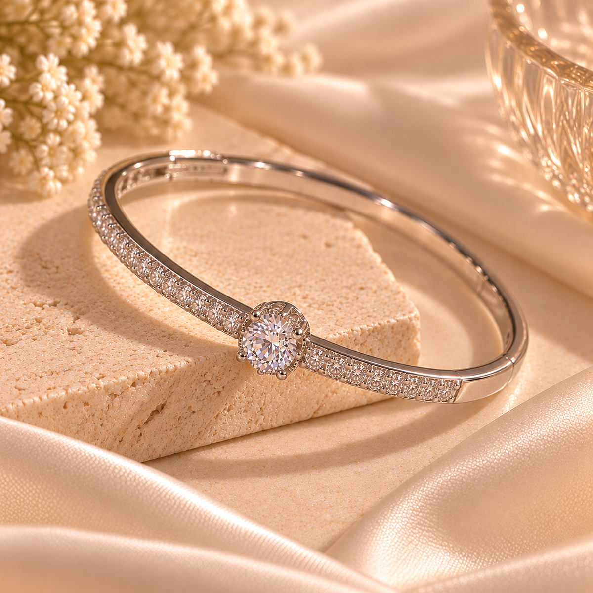 Solitaire Filigree Halo Bangle
