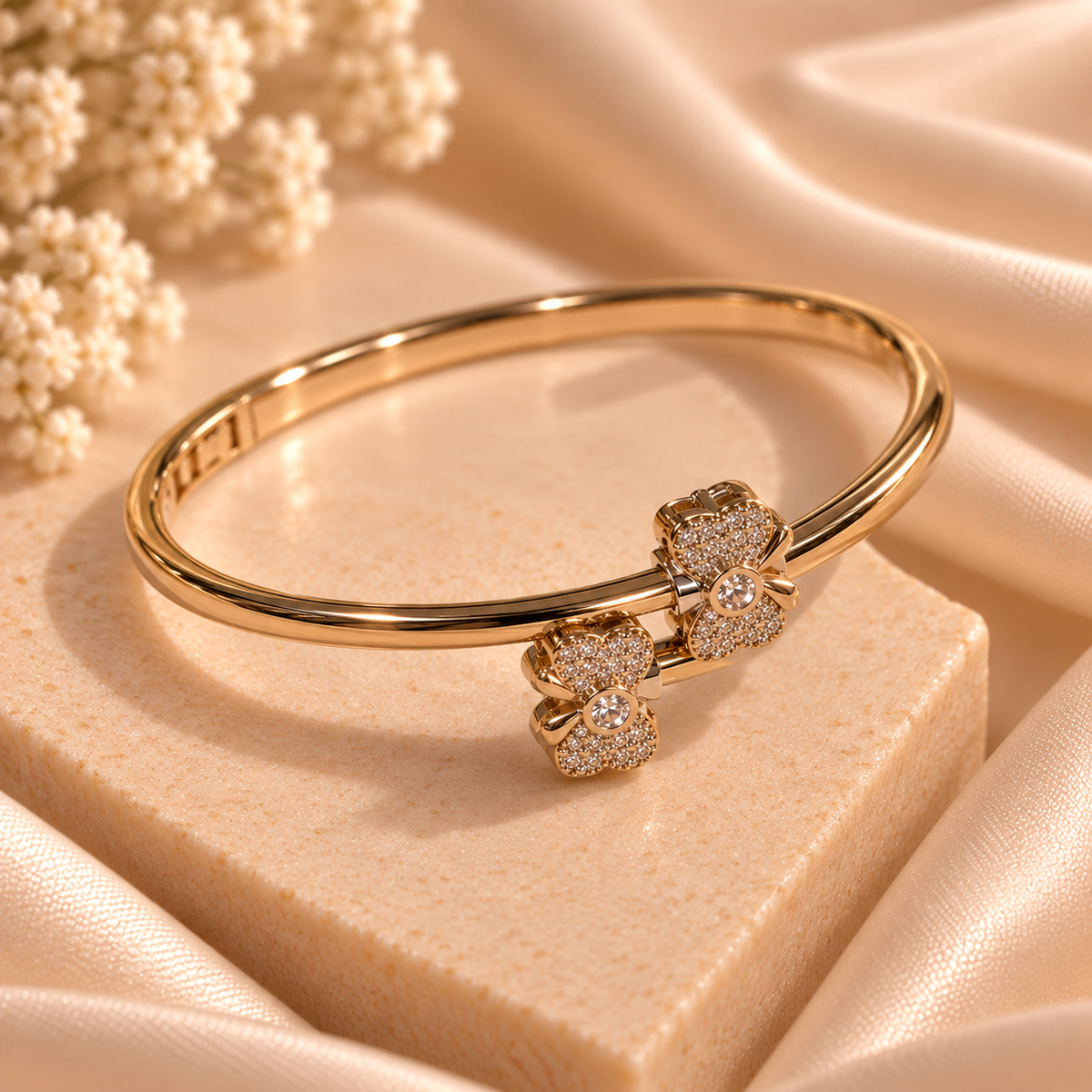 Twin Blossom Crystal Cuff