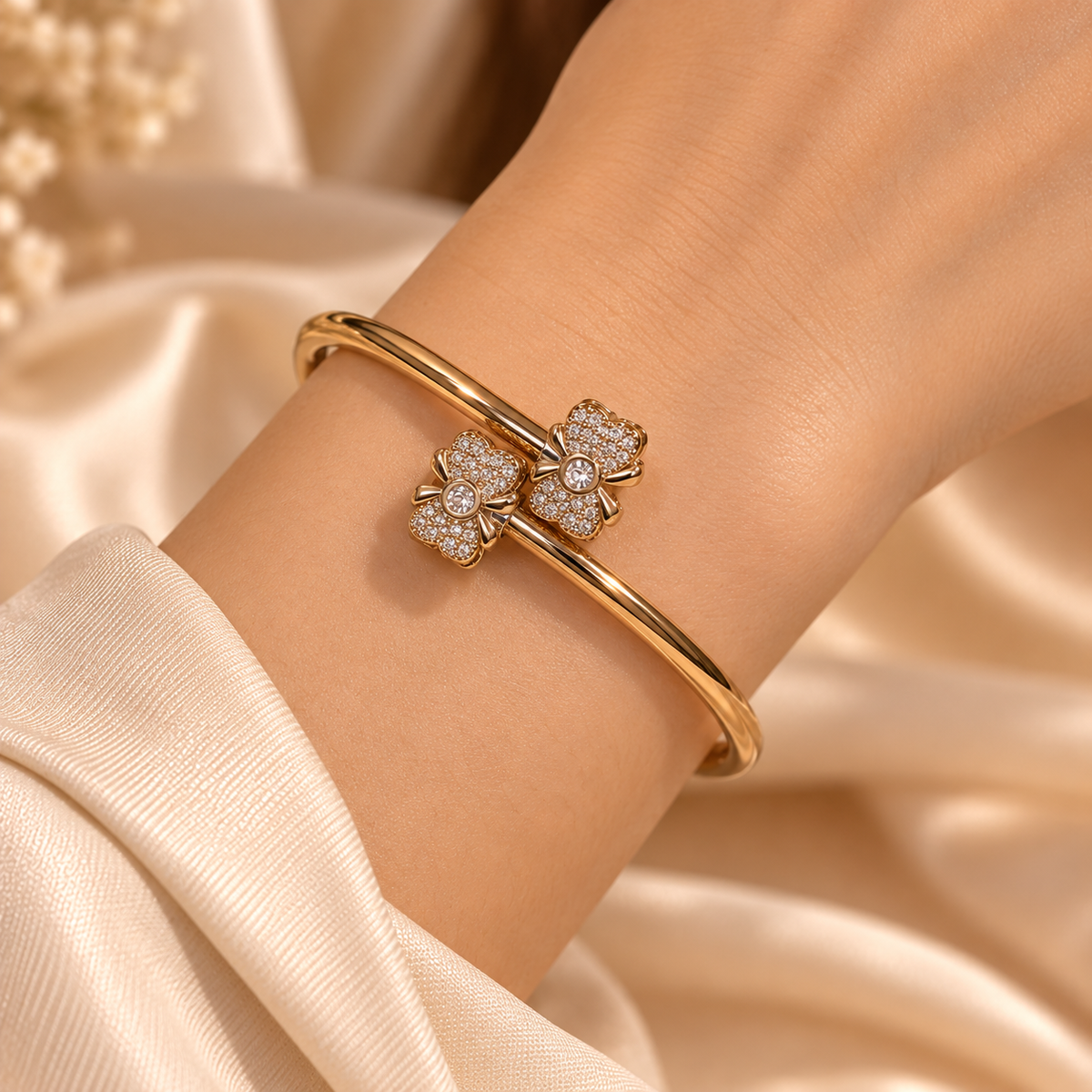 Twin Blossom Crystal Cuff