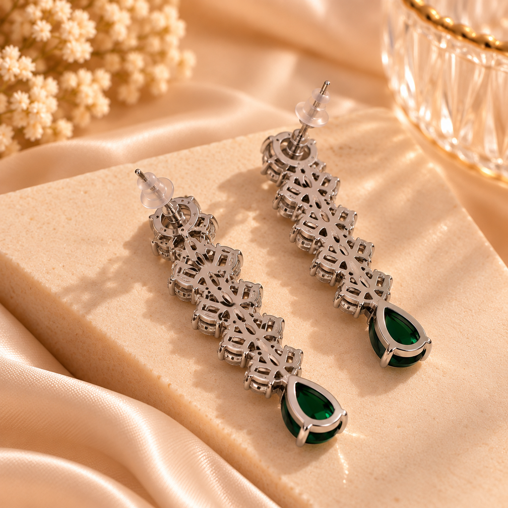 Emerald Cascade Crystal Earrings