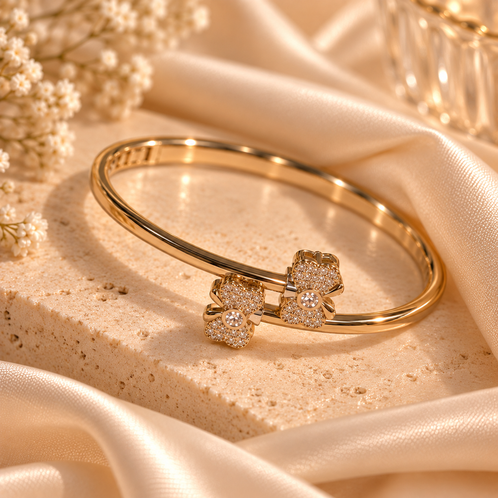 Twin Blossom Crystal Cuff
