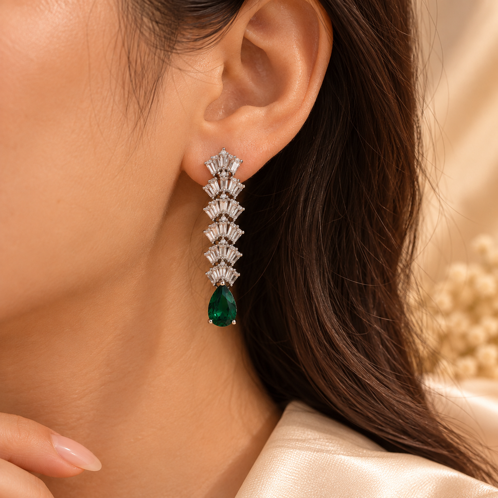 Emerald Cascade Crystal Earrings