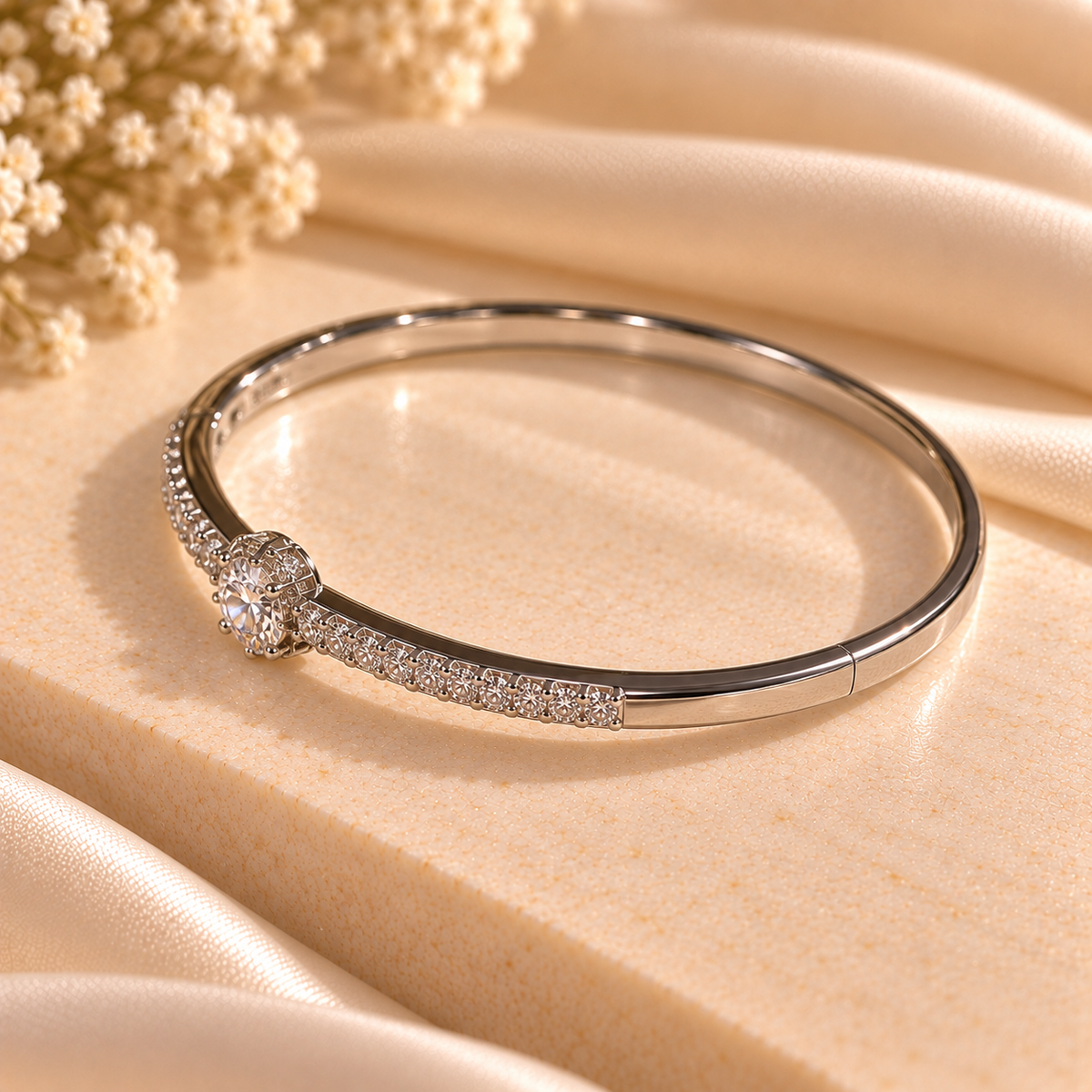 Solitaire Filigree Halo Bangle