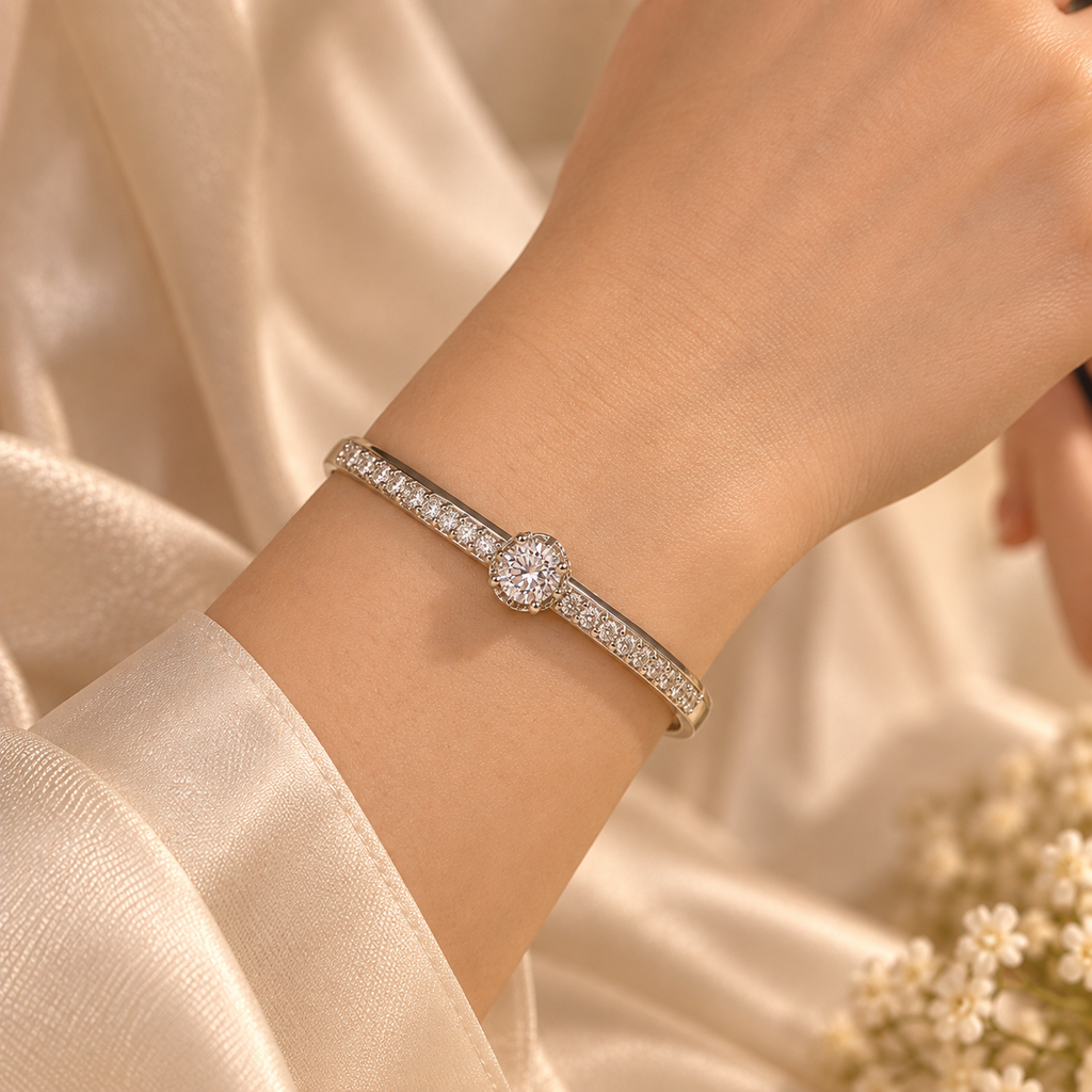 Solitaire Filigree Halo Bangle