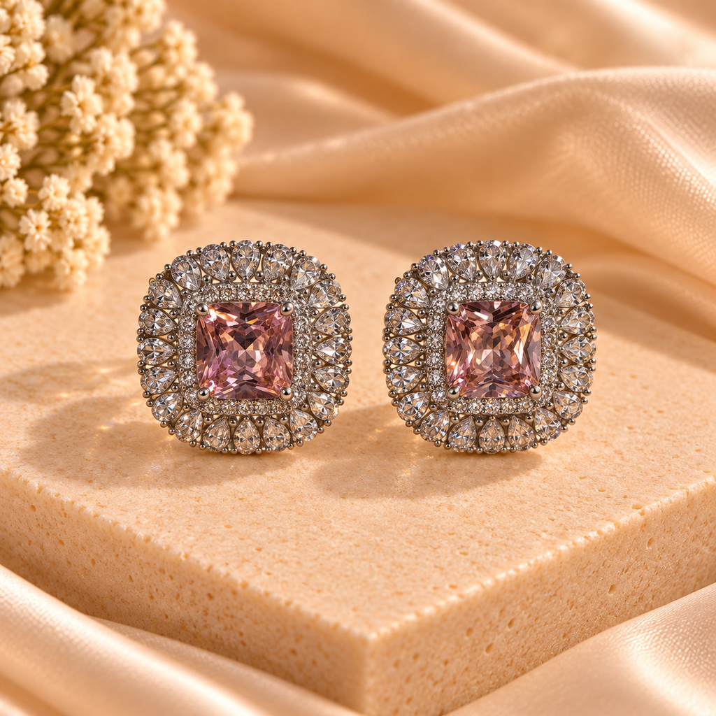 Blush Cushion Crystal Studs