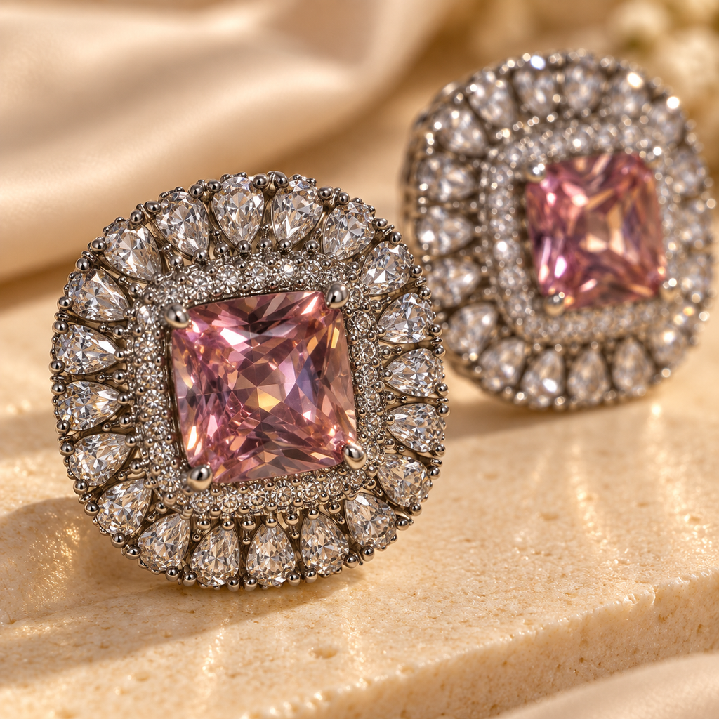 Blush Cushion Crystal Studs