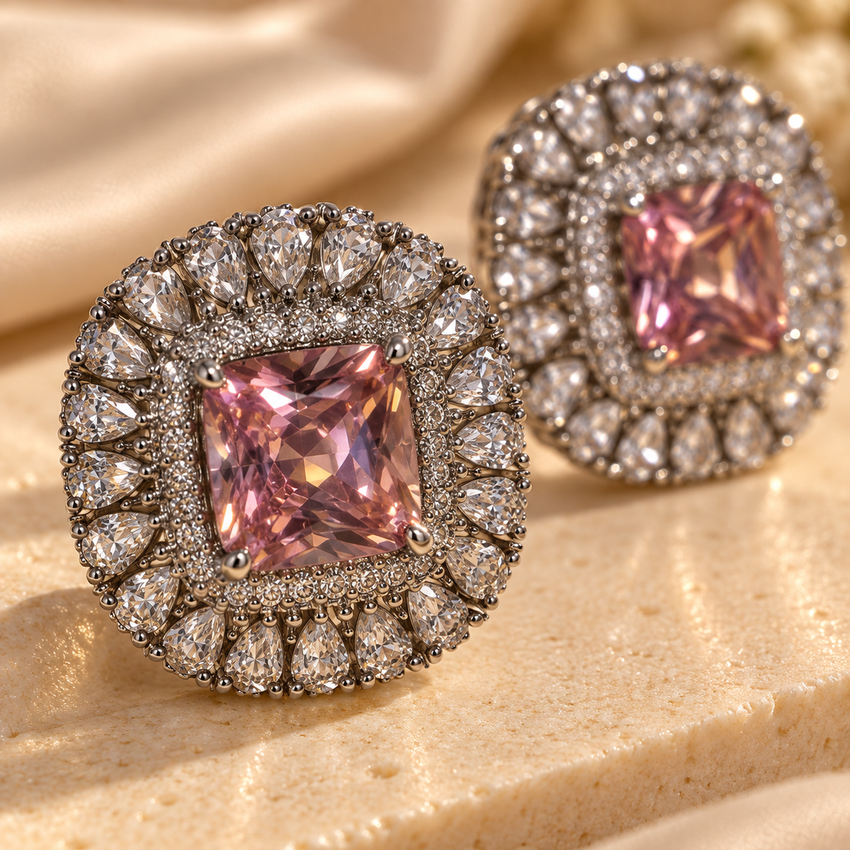 Blush Cushion Crystal Studs