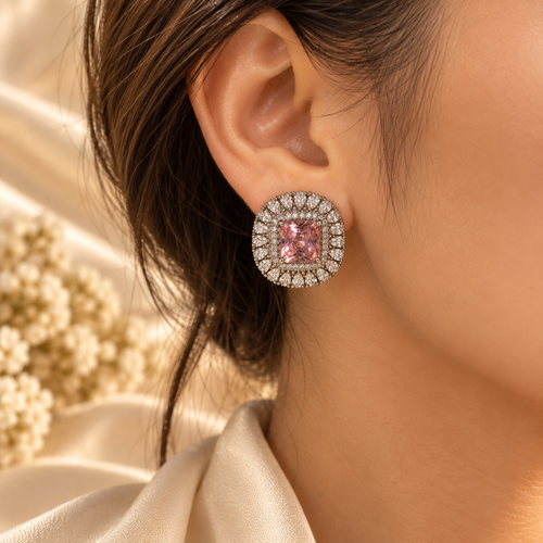 Blush Cushion Crystal Studs