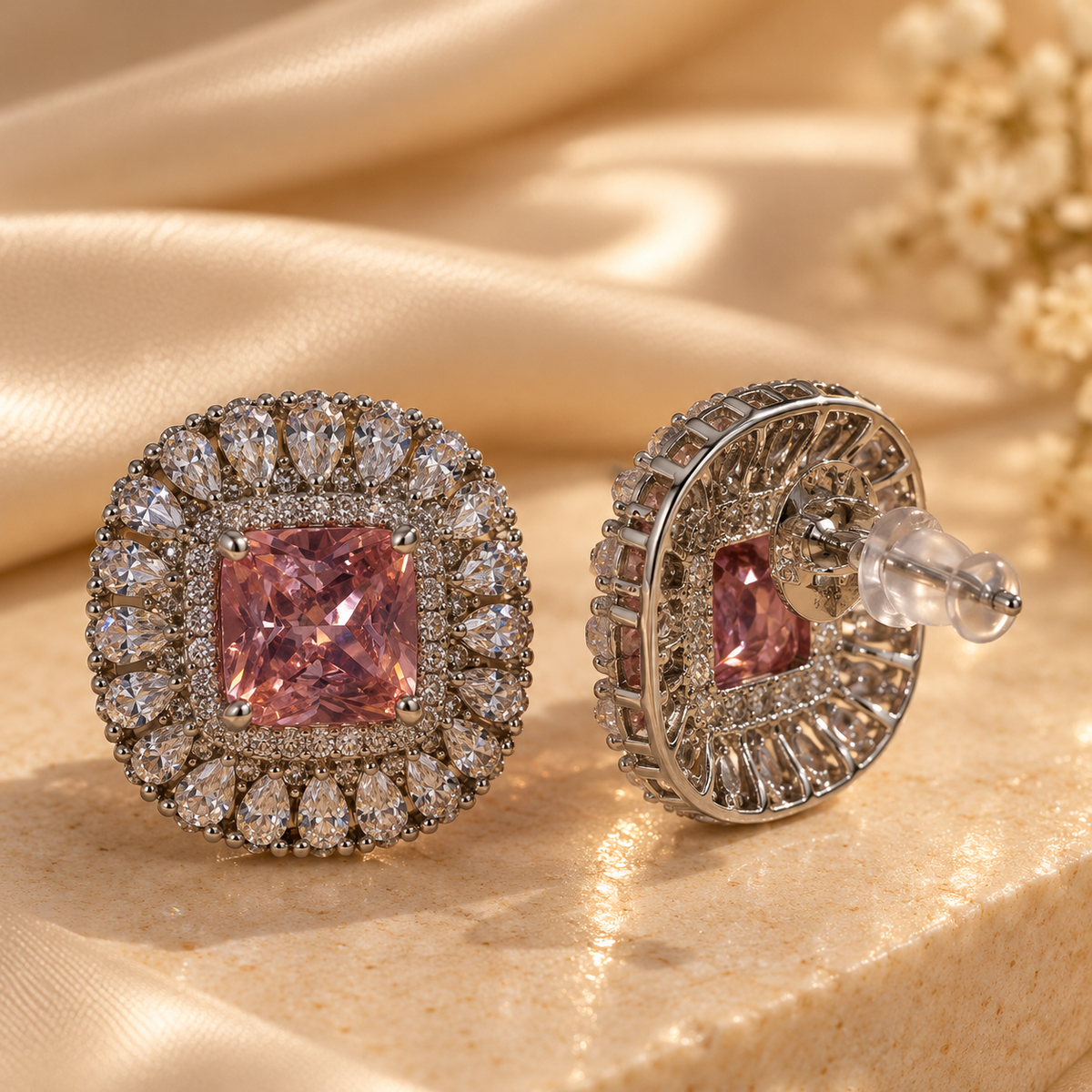 Blush Cushion Crystal Studs