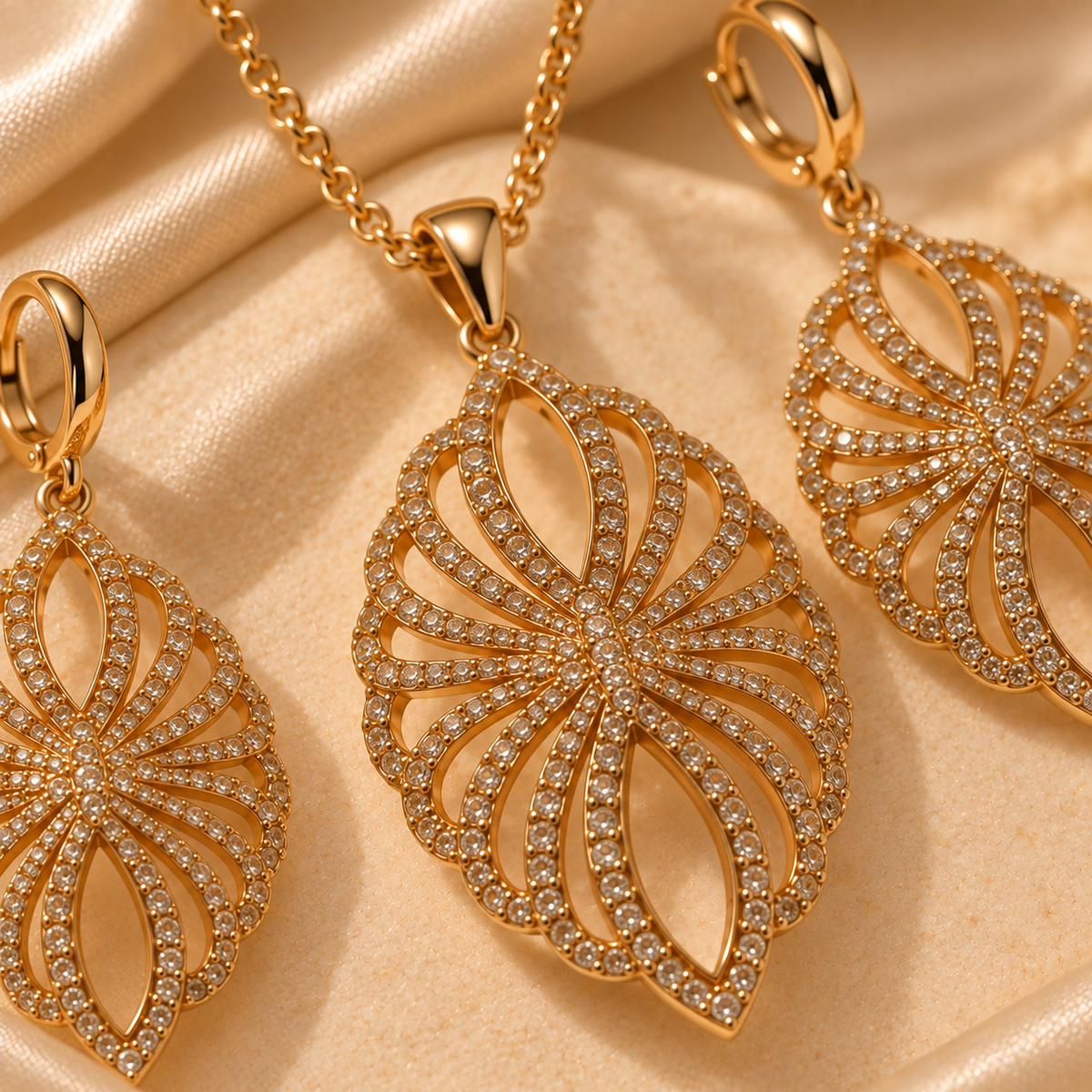 Golden Radiant Petal Pendant & Earring Set