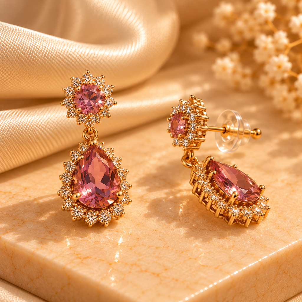 Blush Rose Crystal Teardrop Earrings