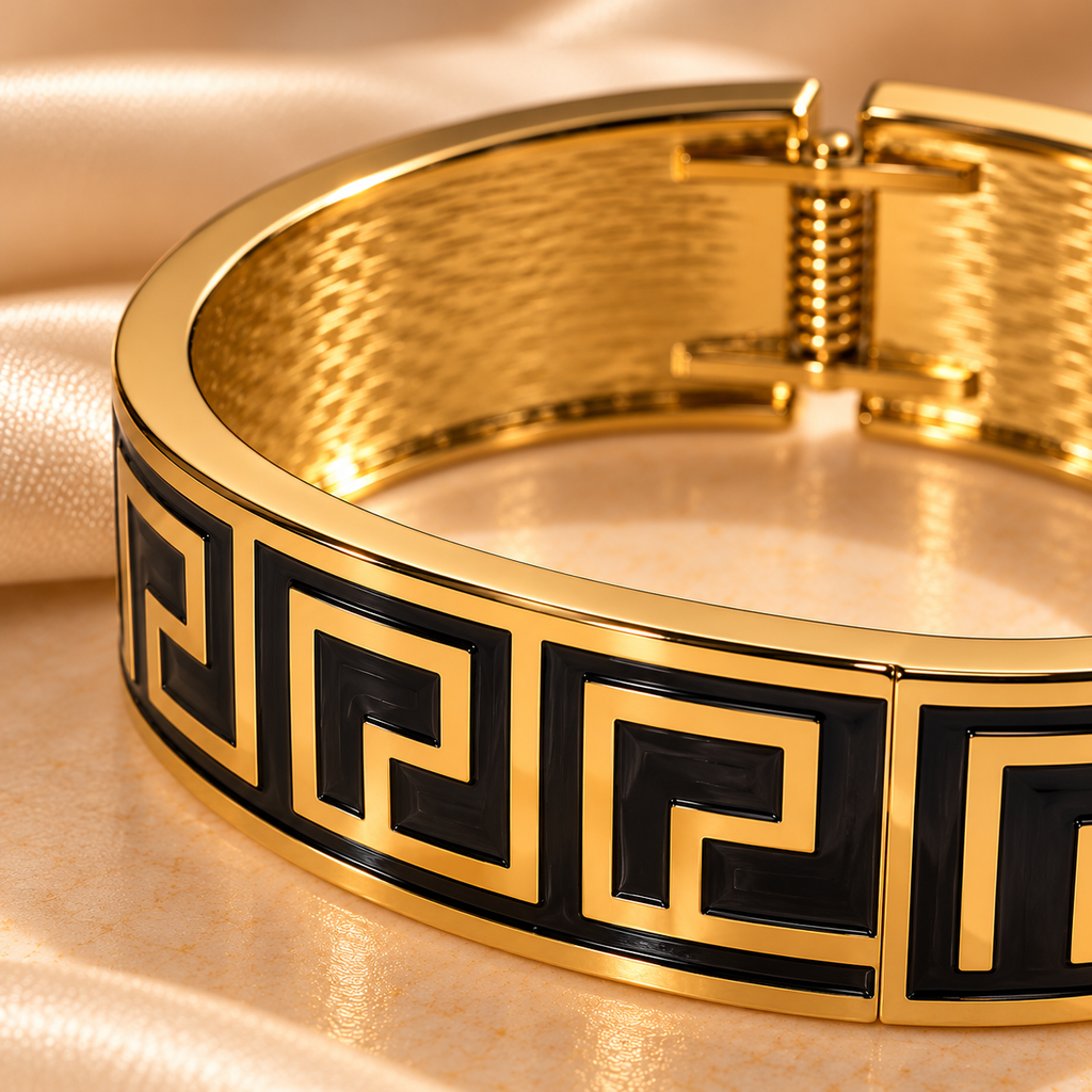 Noir Luxe Greek Key Gold Cuff Bangle
