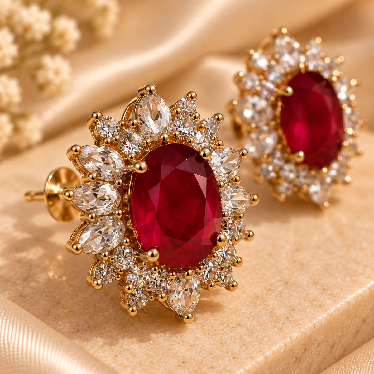 Ruby Bloom Crystal Halo Pendant & Earring Set
