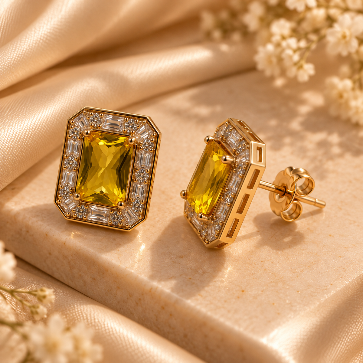 Golden Citrine Crystal Halo Studs