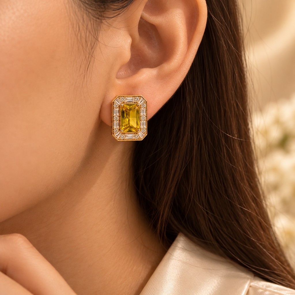 Golden Citrine Crystal Halo Studs
