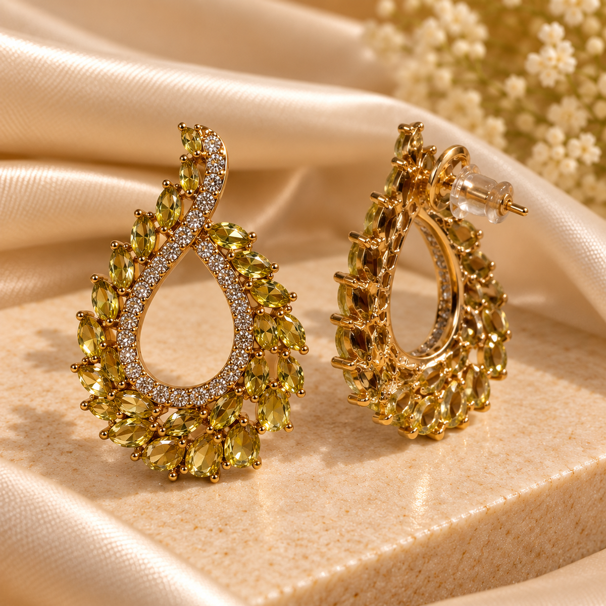 Verdant Cascade Crystal Teardrop Earrings