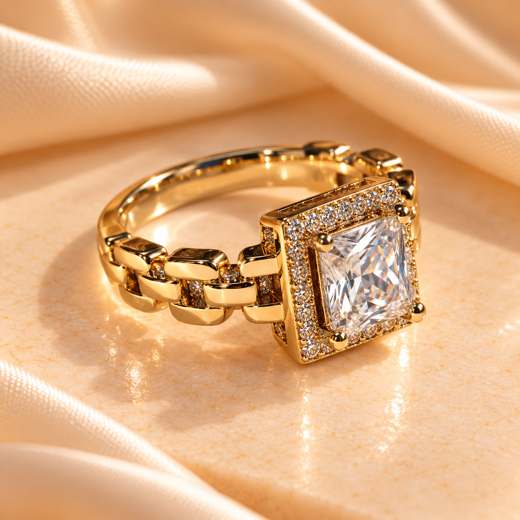 Golden Luxe Princess-Cut Crystal Ring