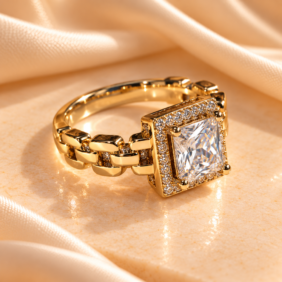 Golden Luxe Princess-Cut Crystal Ring
