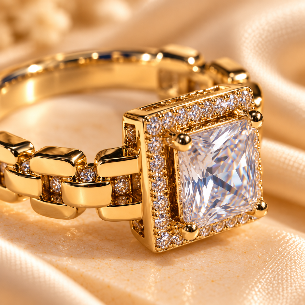 Golden Luxe Princess-Cut Crystal Ring