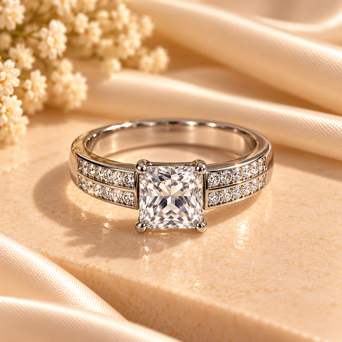 Silver Radiance Princess-Cut Crystal Ring