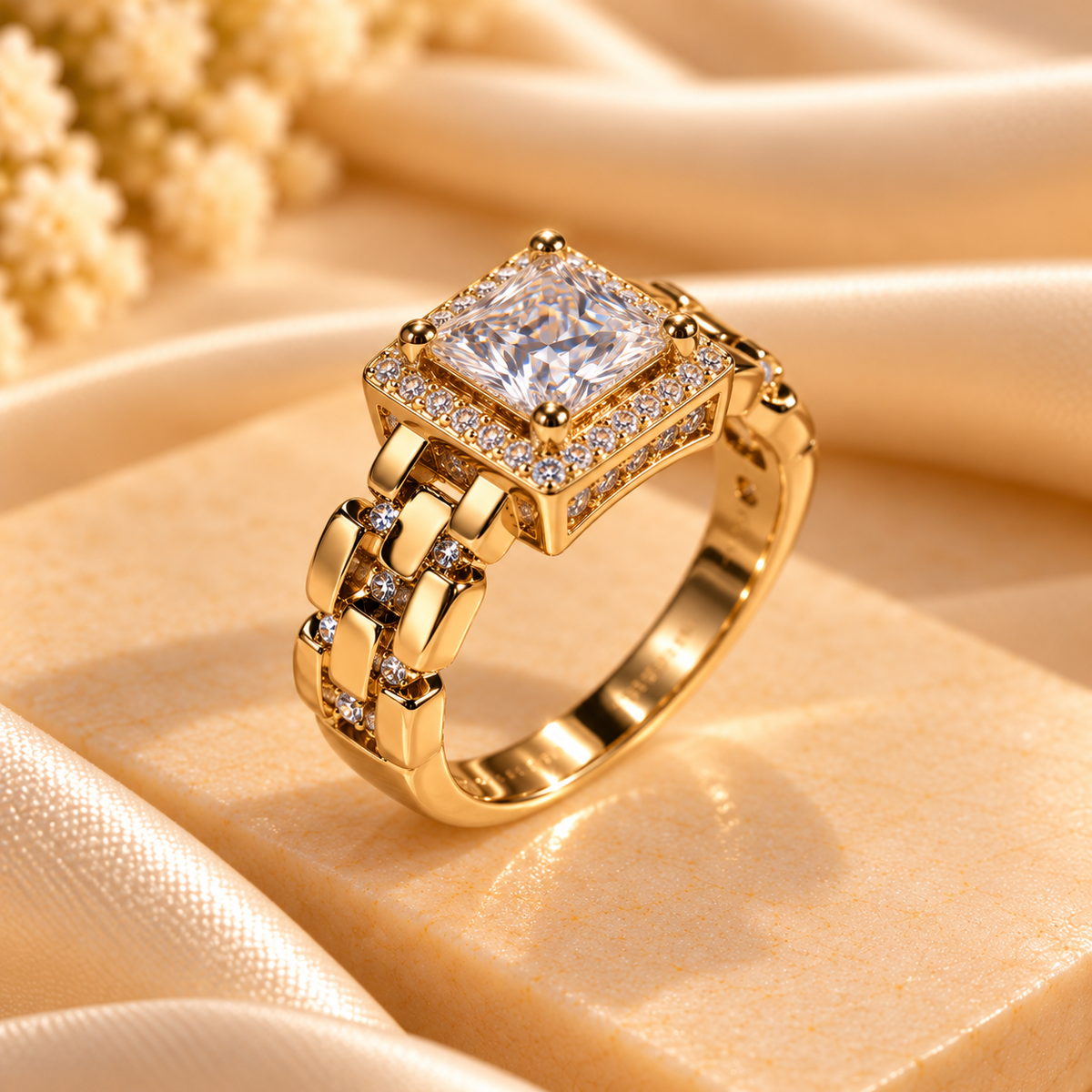 Golden Luxe Princess-Cut Crystal Ring