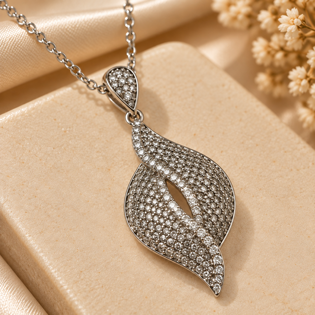 Silver Leaf Twist Pendant & Earring Set