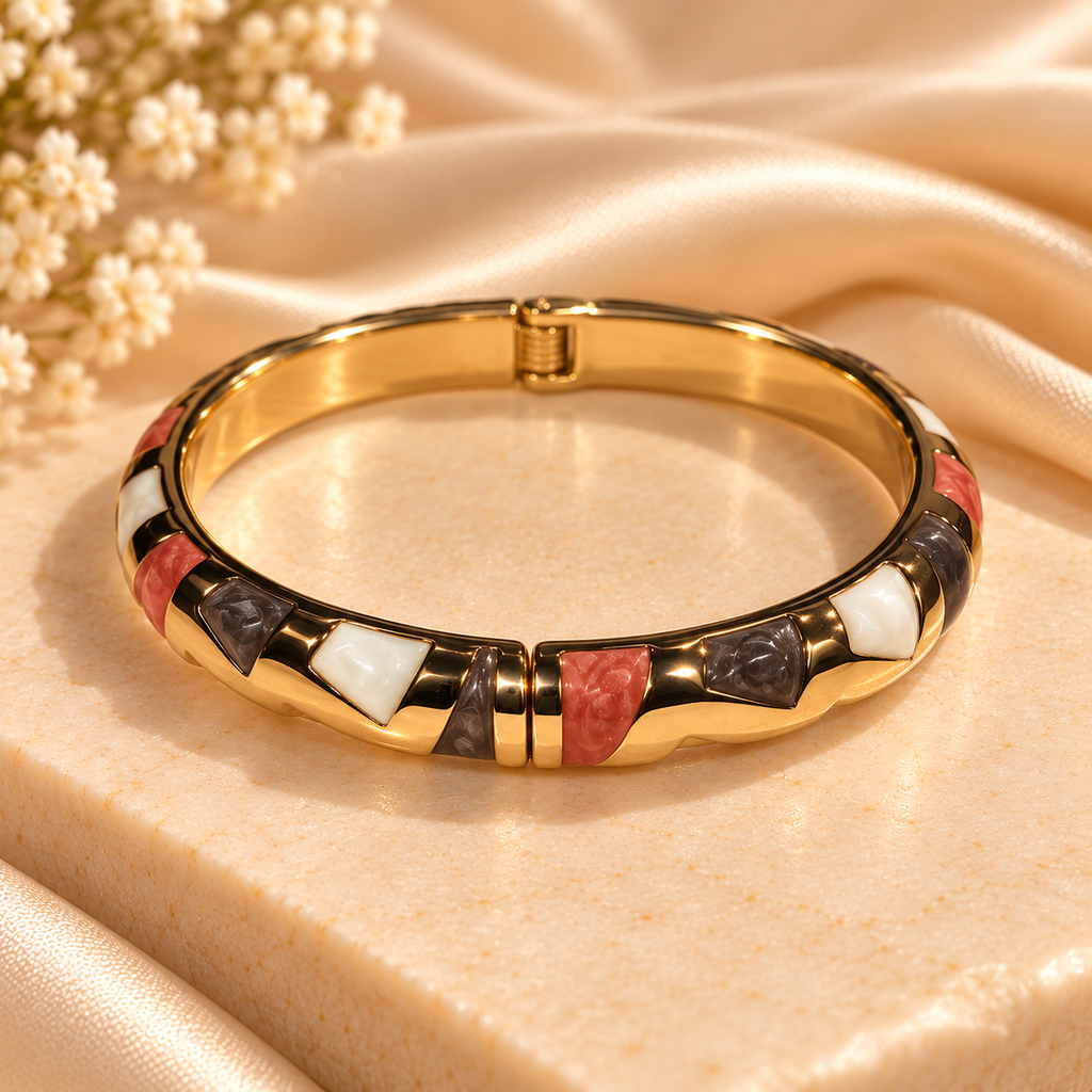 Solara Tricolour Enamel Gold Bangle