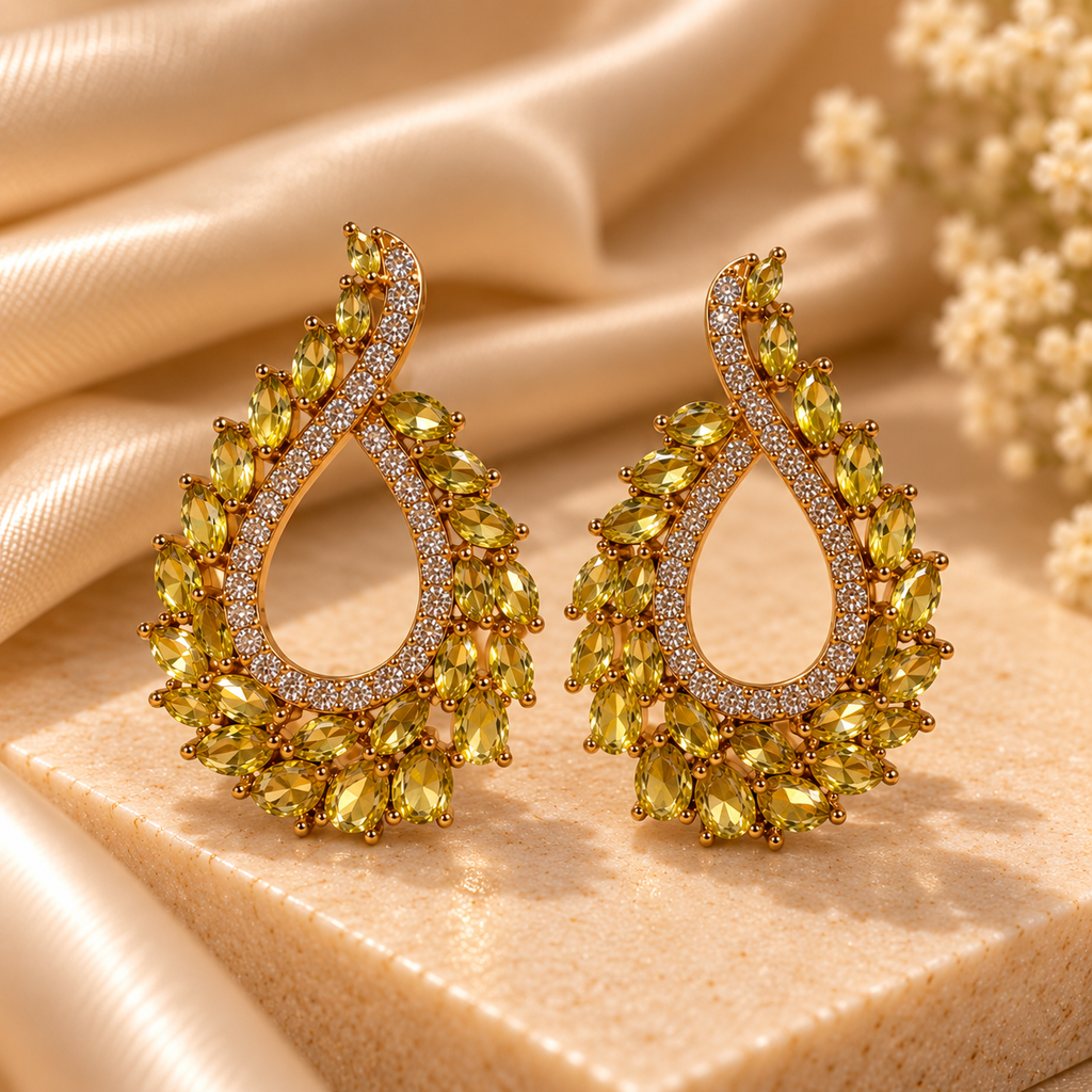 Verdant Cascade Crystal Teardrop Earrings