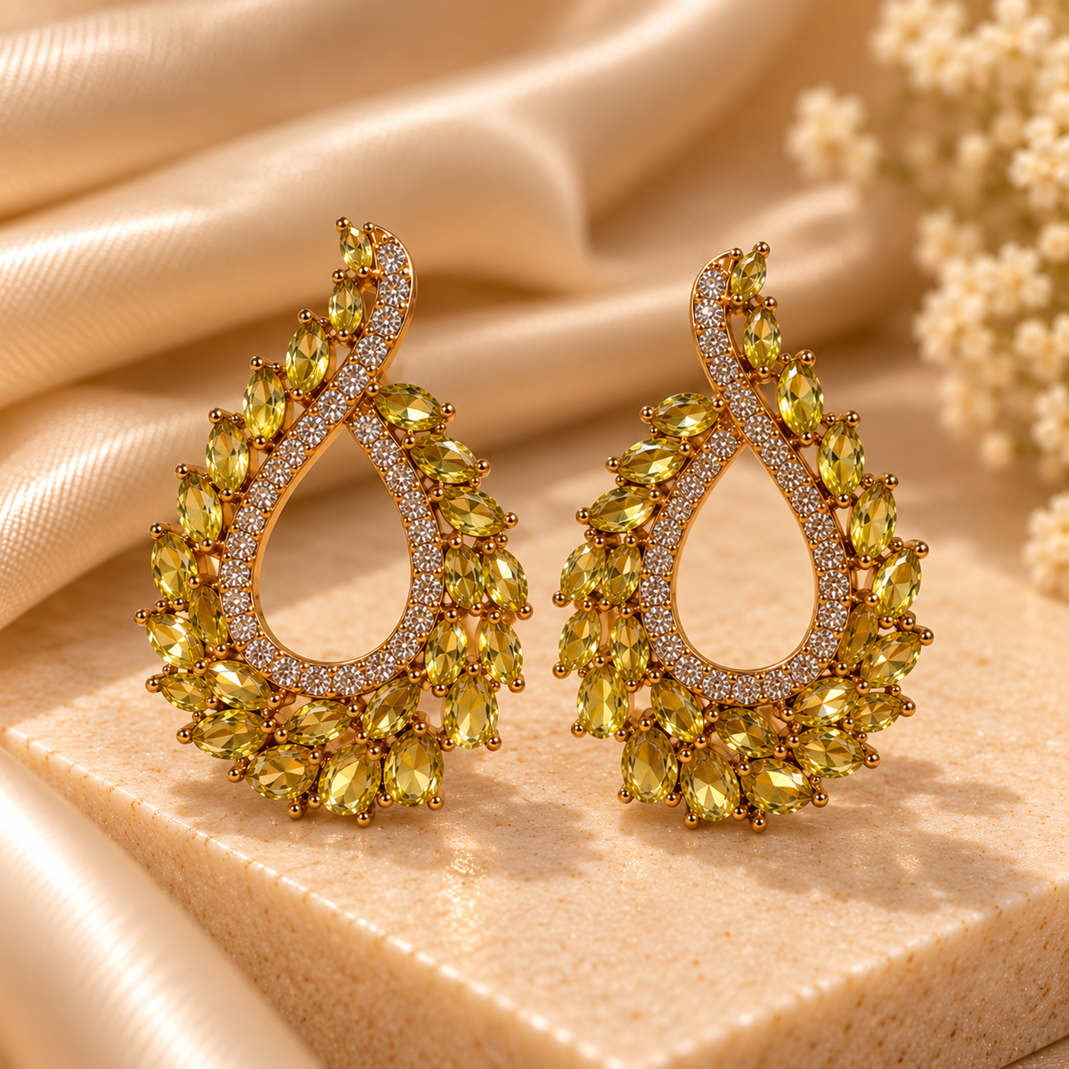 Verdant Cascade Crystal Teardrop Earrings