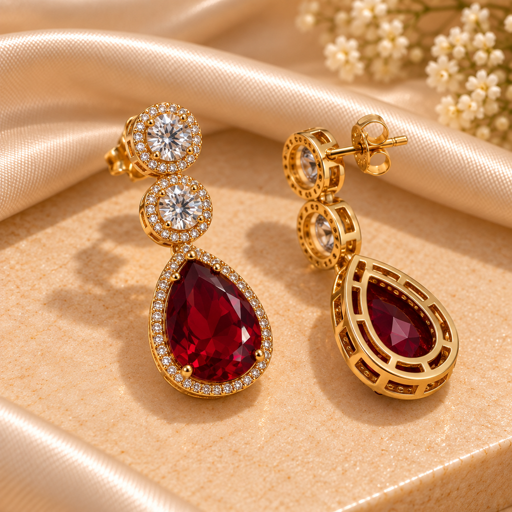 Ruby Radiance Crystal Halo Drop Earrings