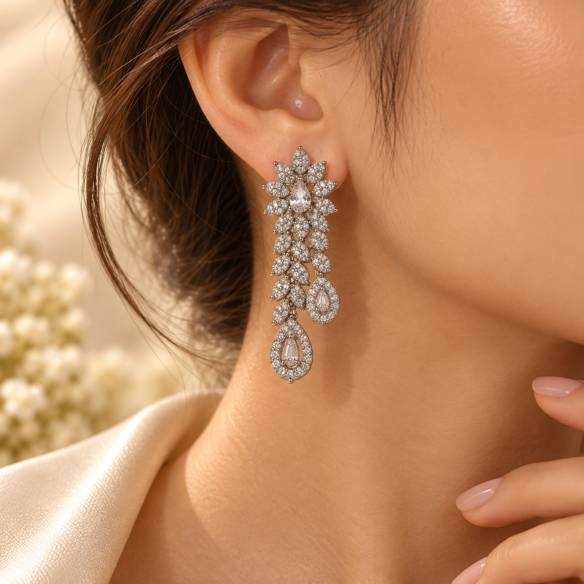 Crystal Petal Cascade Earrings