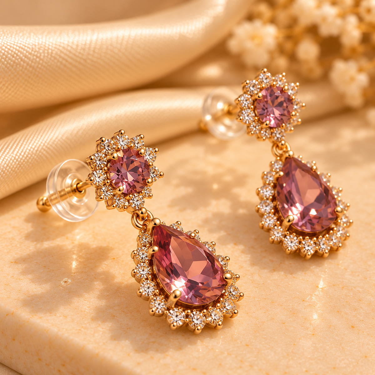 Blush Rose Crystal Teardrop Earrings