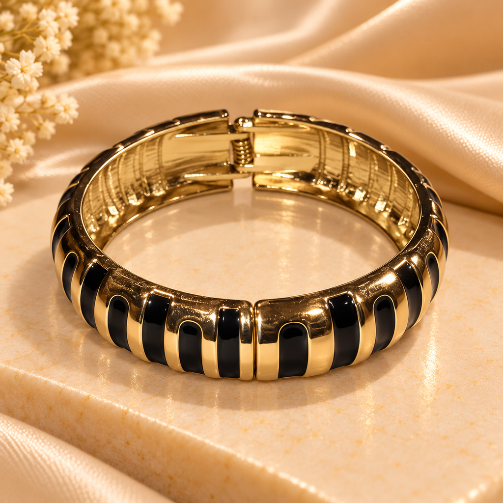 Noir Élan Black Enamel Gold Bangle