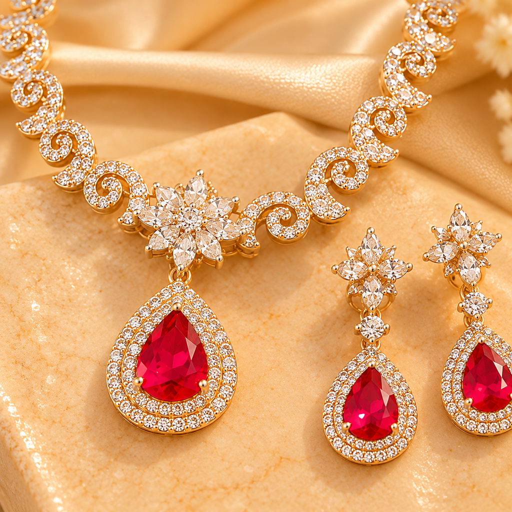 Ruby Royale Crystal Necklace & Earring Set