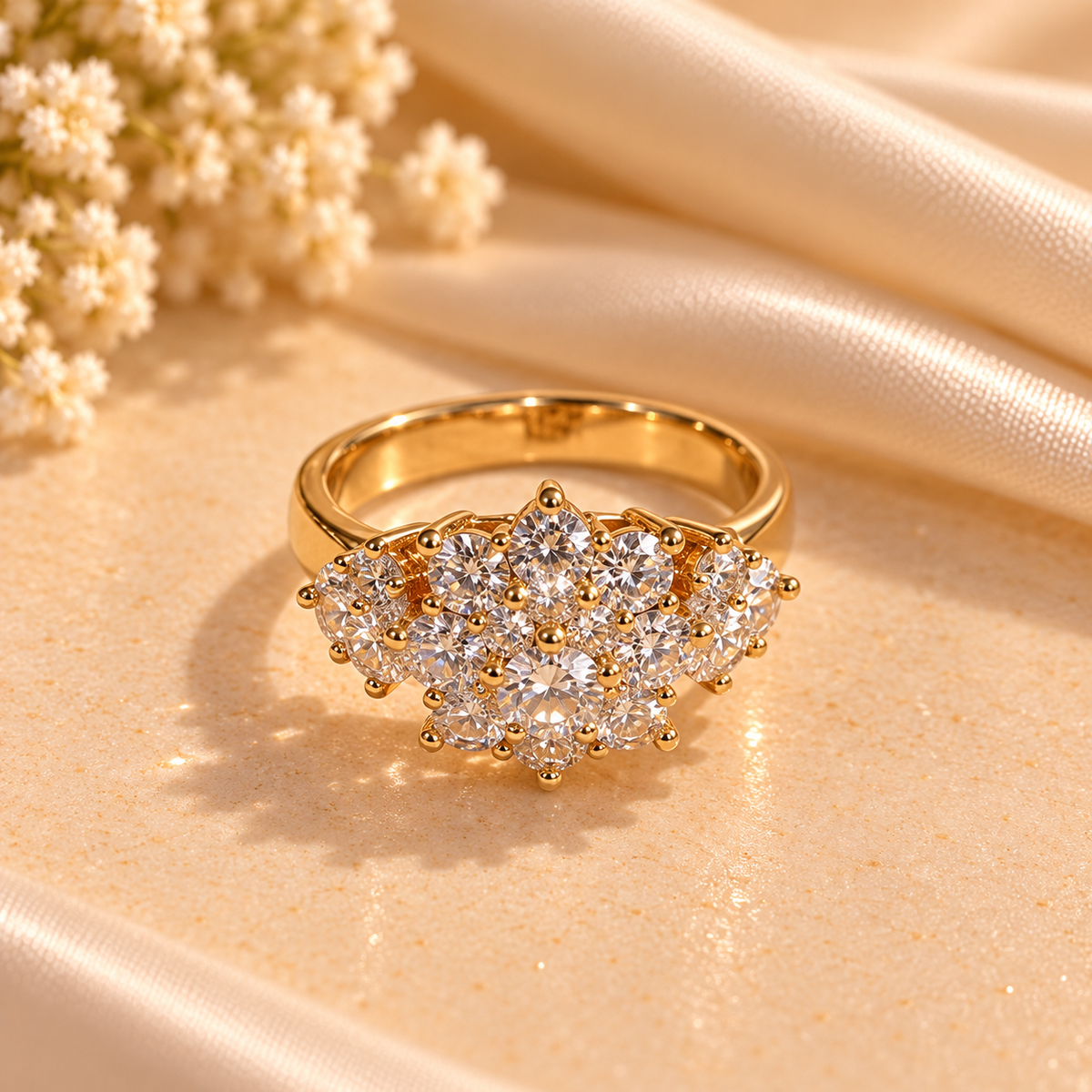 Golden Cluster Crystal Statement Ring