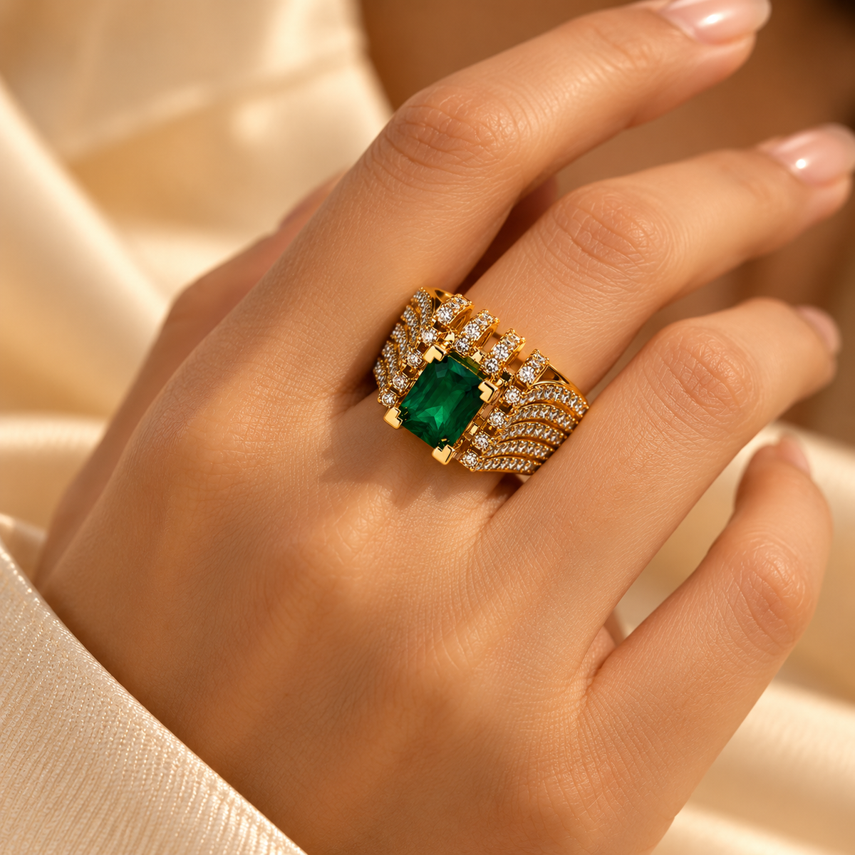 Emerald Royale Gold Crystal Statement Ring