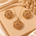 Golden Floral Swirl Pendant & Earring Set